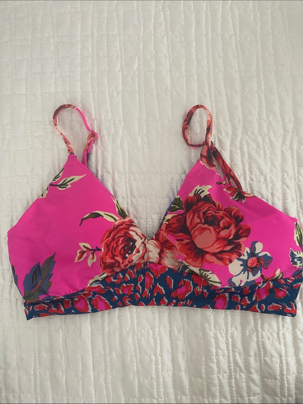 Maaji Pink Floral and Leopard Bikini Top Large Reversible